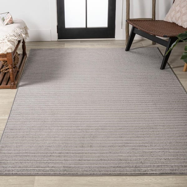 Aarhus High-Low Minimalist Scandi Striped Gray/Ivory 8 ft. x 10 ft. Indoor/Outdoor Area Rug