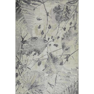 Cayetana Gray 10 ft. x 14 ft. Tropical and Floral Machine Washable Area