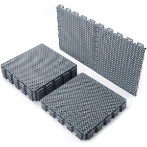 12 in. x 12 in. Gray Plastic Interlocking Deck Tiles - Waterproof, All-Weather, Anti-Slip (12-Pack)