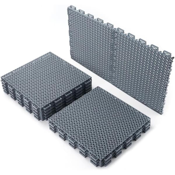 ATENGNES 12 in. x 12 in. Gray Plastic Interlocking Deck Tiles - Waterproof, All-Weather, Anti-Slip (12-Pack)