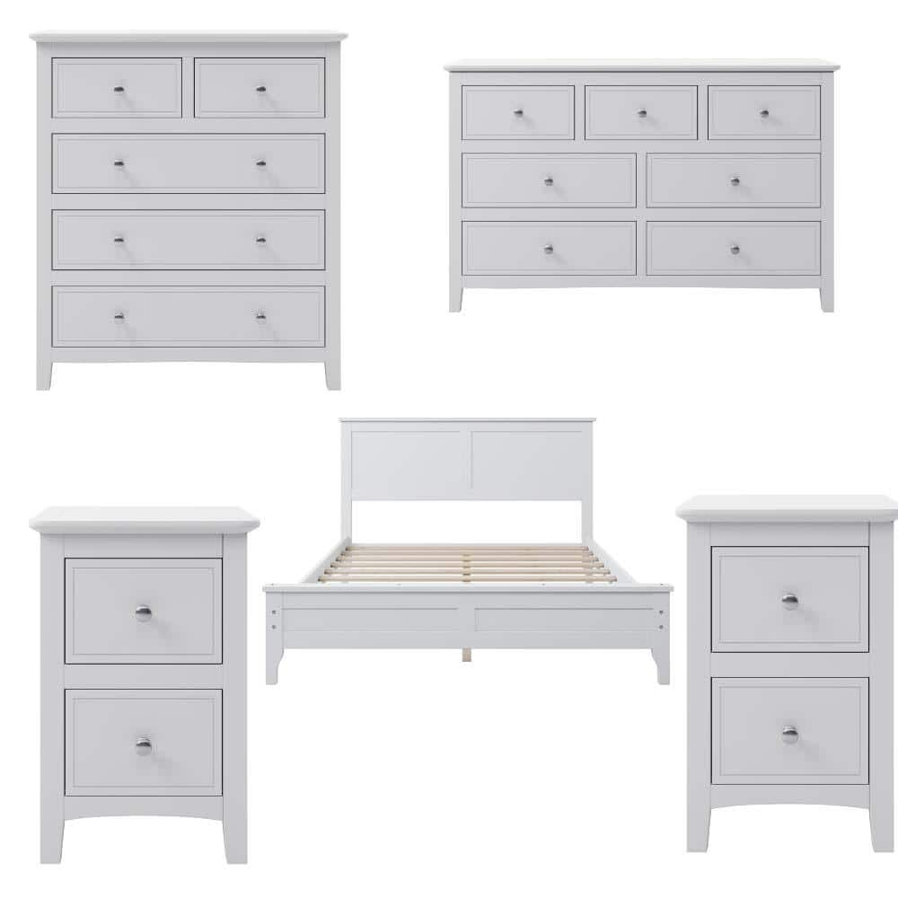 Wetiny 5 Piece White Queen Bedroom Set BS0420520524AAK The Home Depot   White Bedroom Sets Bs0420520524aak 64 1000 