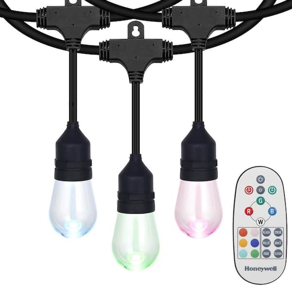 Honeywell 8 Blubs 24 ft. Outdoor/Indoor Plug-in LED Edison String Light Color Changing Set with Remote Control