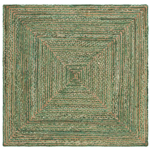 Cape Cod 4 ft. x 4 ft. Square Green/Natural Striped Border Area Rug