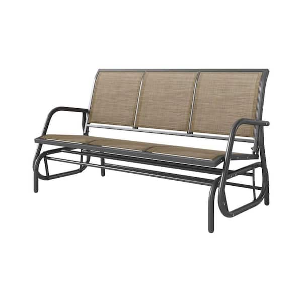 Metal Outdoor Bench with Brown Mesh Seats