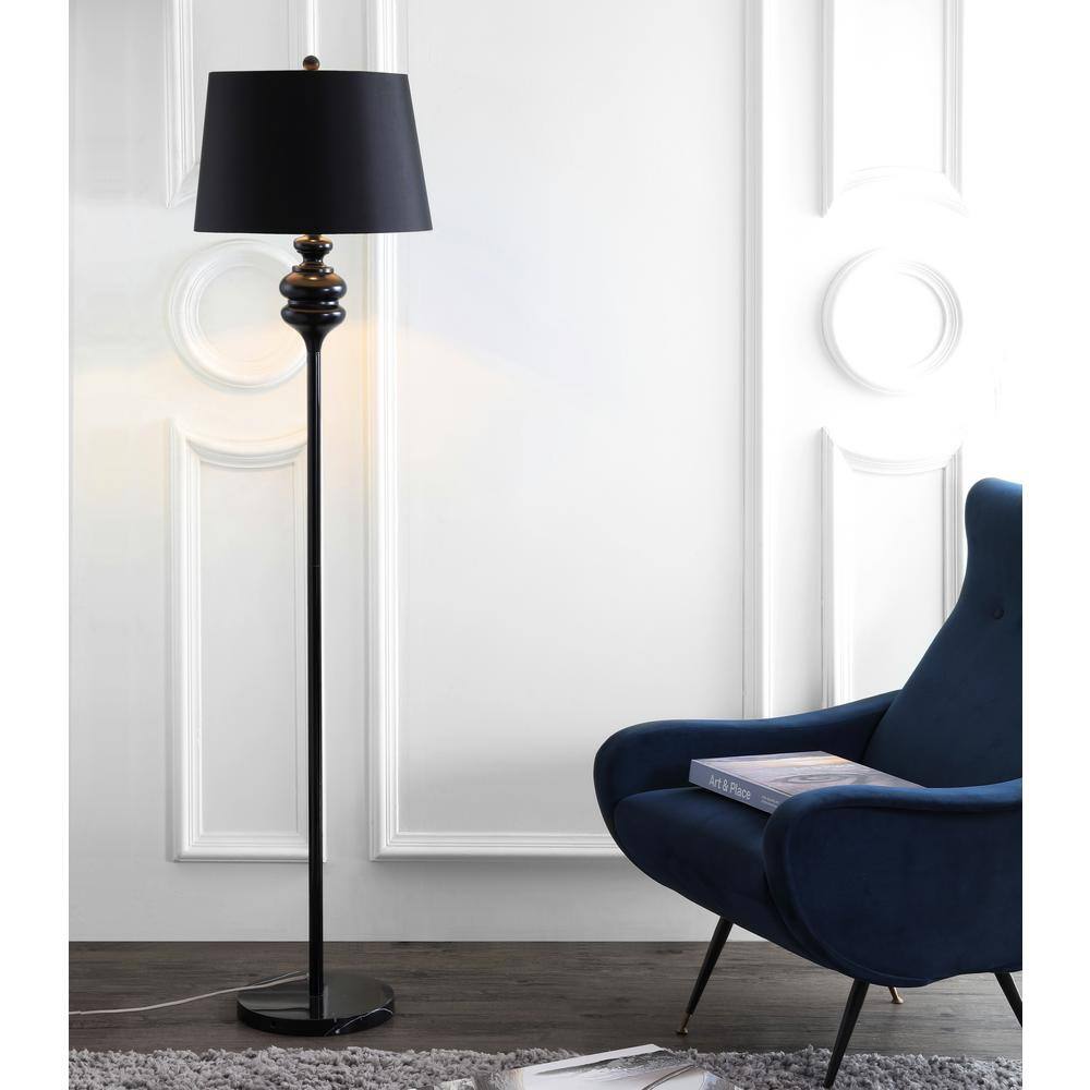 Black Steel Torchiere Floor Lamp with Empire Shade