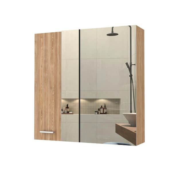 23.6 in. W x 23.6 in. H Brown Rectangular Wall Surface Mount Bathroom Storage Medicine Cabinet with Mirror