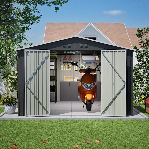 10 ft. W x 10 ft. D Black Metal Shed with Lockable Double Doors