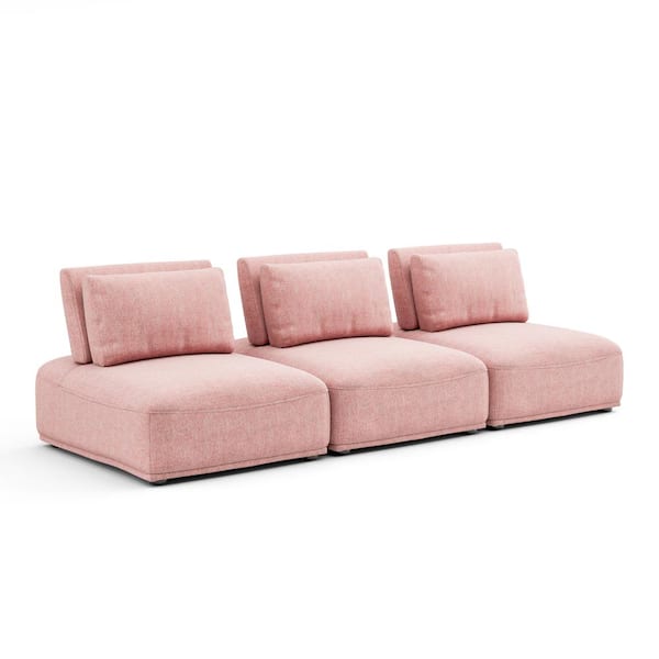 Furniture of America Fairwind 111 in. Armless Chenille Straight Modular Extendable Back Sofa in Pink