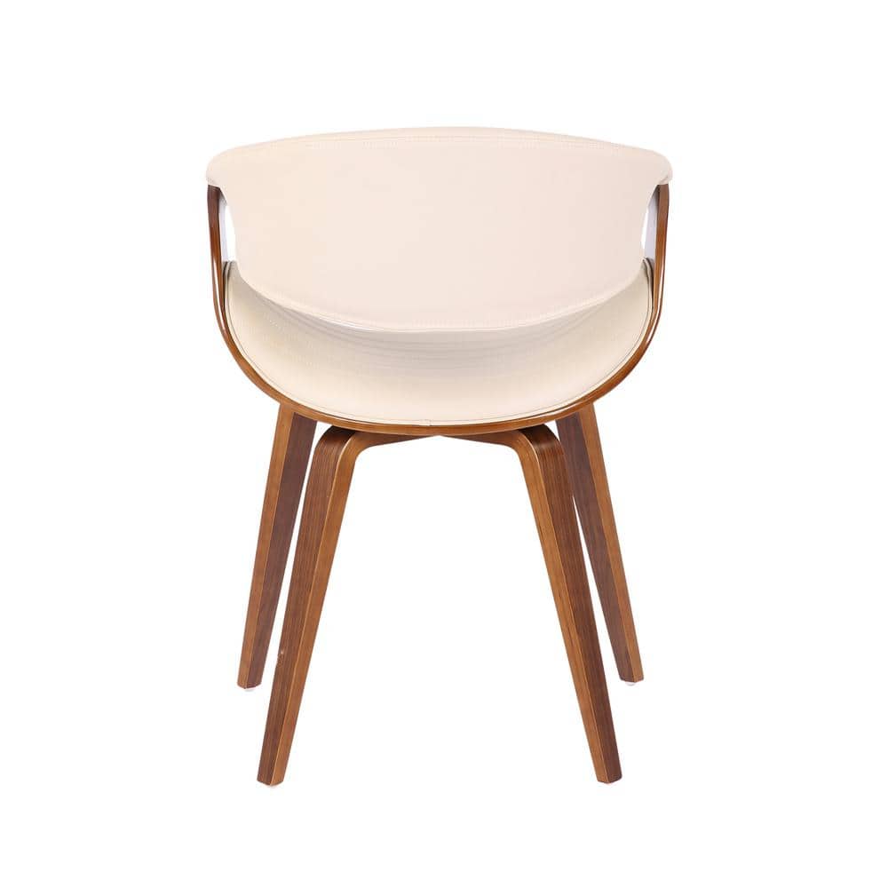 Symphony Walnut and Cream Faux Leather Mid-Century Side Chair