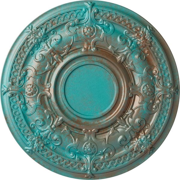 Ekena Millwork 1-3/8 in. x 33-7/8 in. x 33-7/8 in. Polyurethane Dauphine Ceiling Medallion, Copper Green Patina