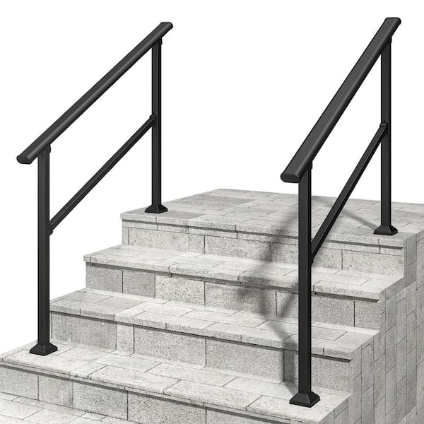 2 Pack Hand Rails for Outdoor Steps, 3-4 Step Handrail in Black