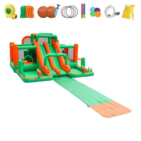 Inflatable Water Slide Bouncer with Slip and Slide, Swing Set for Big Kids, Outdoor Backyard Summer Party Water Park