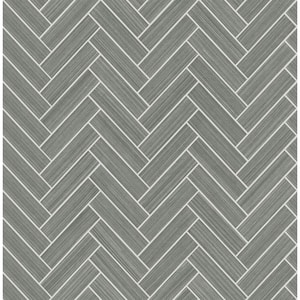 Graphite and Metallic Silver Herringbone Inlay Vinyl Peel and Stick Wallpaper Roll (Covers 30.75 sq. ft.)