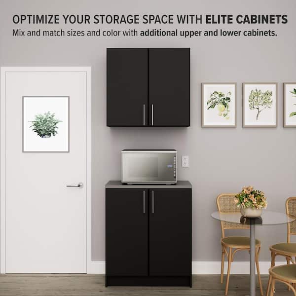 Prepac Elite Black 32 in. Storage Cabinet, Bathroom Cabinet, Pantry Cabinet with 1-Adjustable Shelf and Panel Doors
