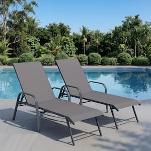 2-Piece Metal Outdoor Chaise Lounge with Textilene 5-Position Recline 350 lbs. Capacity Patio Lounge Chairs in Gray