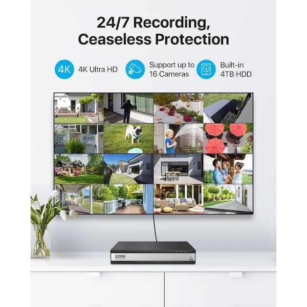 ZOSI 16-Channel 4K POE Security Cameras System with 4TB Hard Drive