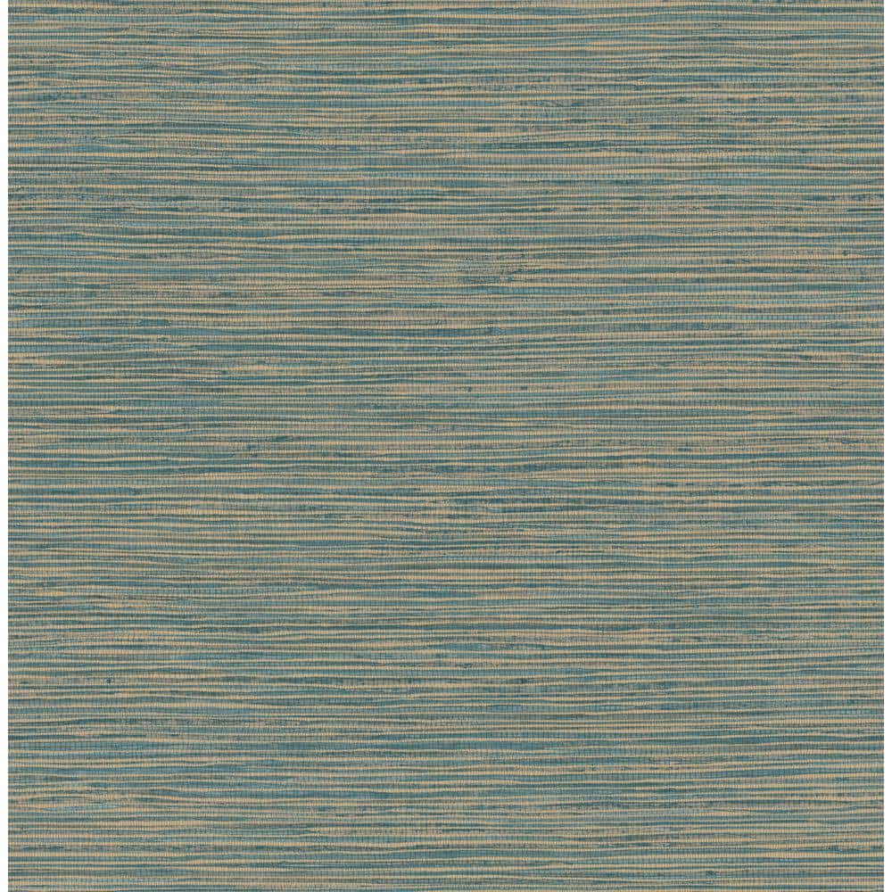 Teal and Gold Embossed Grasscloth Peel and Stick Wallpaper Roll