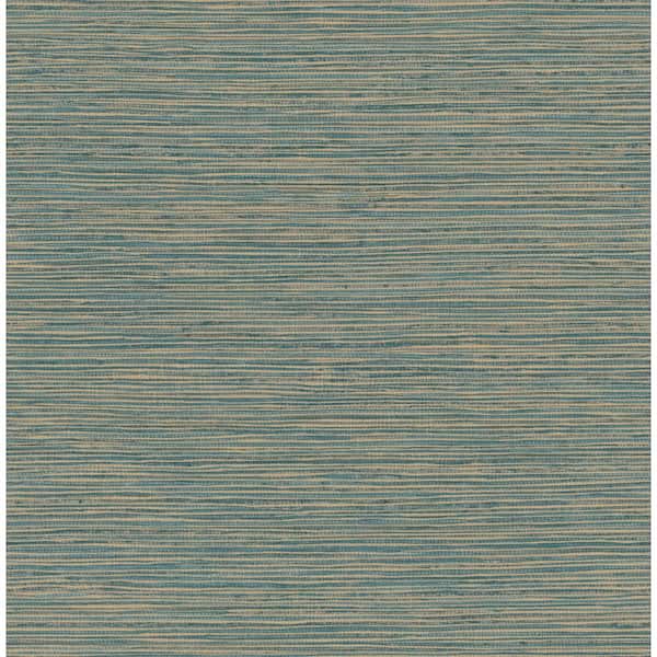 Alton Blue Faux Grasscloth Paper Non-Pasted Textured Wallpaper