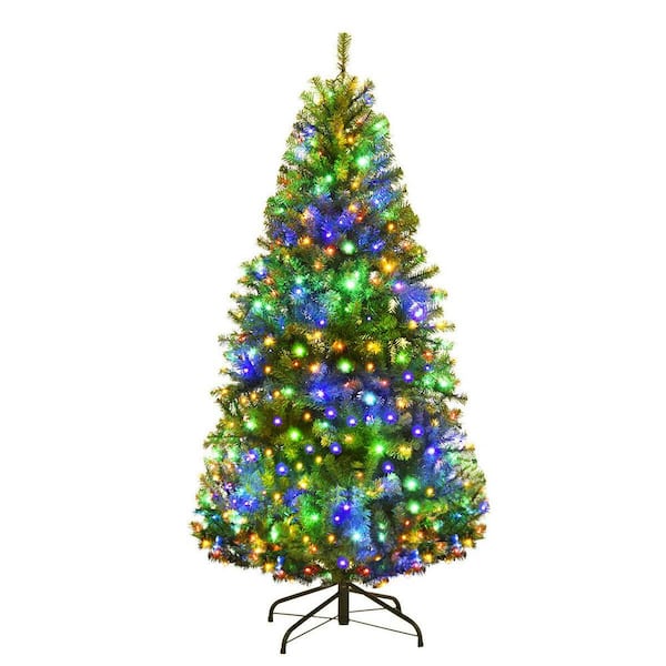 ANGELES HOME 5 ft. Green Pre-Lit LED Artificial Christmas Tree with Color Changing Mini Lights