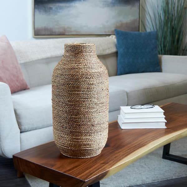 Litton Lane 19 in. Brown Handmade Wrapped Seagrass Decorative Vase