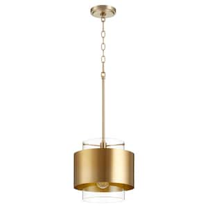 10 in. Clear Glass 1-Light Pendant - Aged Brass