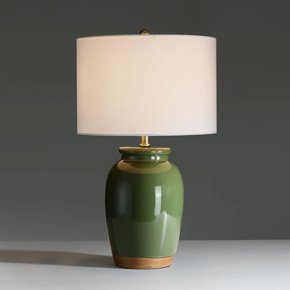 23 in. 3-Way Green Ceramic Table Lamp with White Drum Shade price history on PriceWatchPro