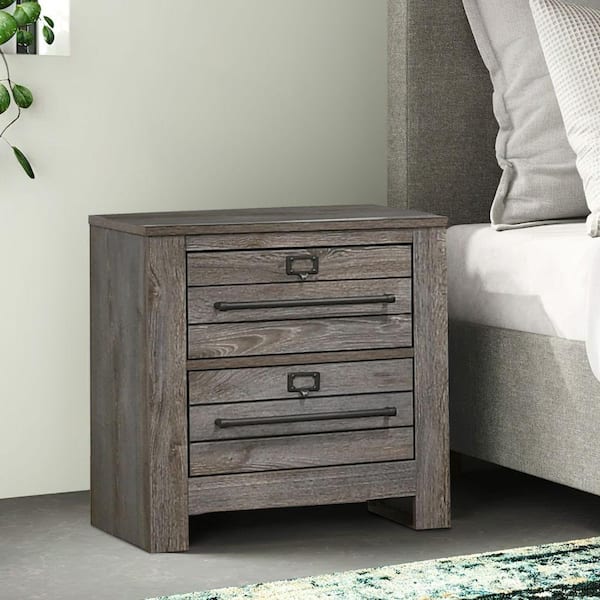 Benjara 16.4 in. Gray 2-Drawer Wooden Nightstand