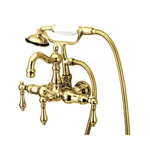 Victorian 3-3/8 in. Center 3-Handle Claw Foot Tub Faucet with Handshower in Polished Brass