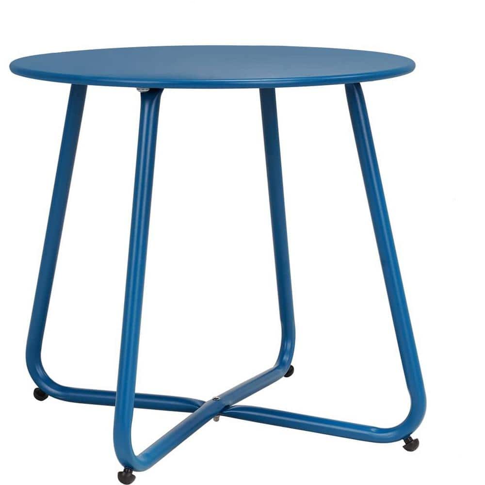 18 in. Metal Outdoor Side Table in Peacock Blue