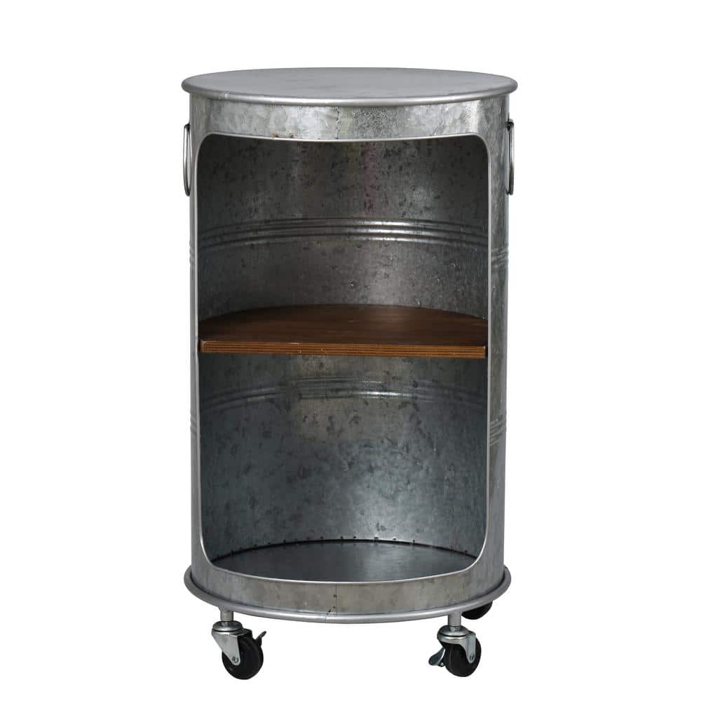 Round Galvanized Metal and Wood Industrial Side Table