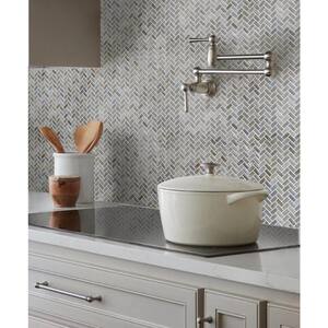 Gray 11.8 in. x 11.9 in. Herringbone Polished Glass Mosaic Floor and Wall Tile (10-Pack) (9.75 sq. ft./Case)