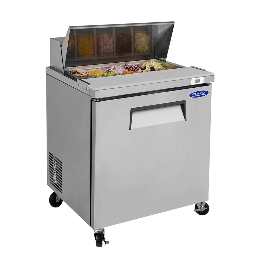 29 in 8 cu. ft. Single Door Commercial Refrigerator in Stainless Steel with Sandwich and Salad Prep Table, ETL Certified