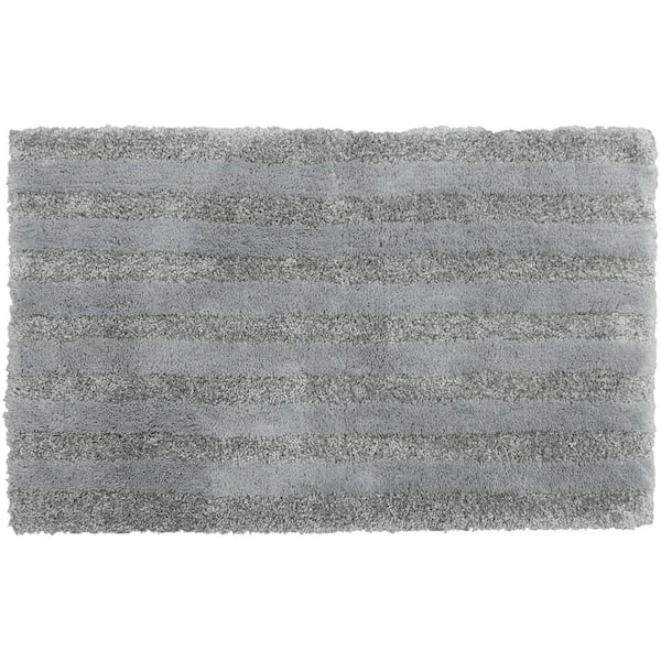 Mohawk Home Basic Stripe Grey 20 in. x 34 in. Nylon Machine Washable Bath Mat