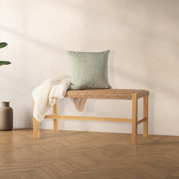 Alaterre Furniture Newport 40 in. Wood Entryway or Dining Bench 14 in. with Handcrafted Woven Rope Seat Natural ANNP0420 The Home Depot