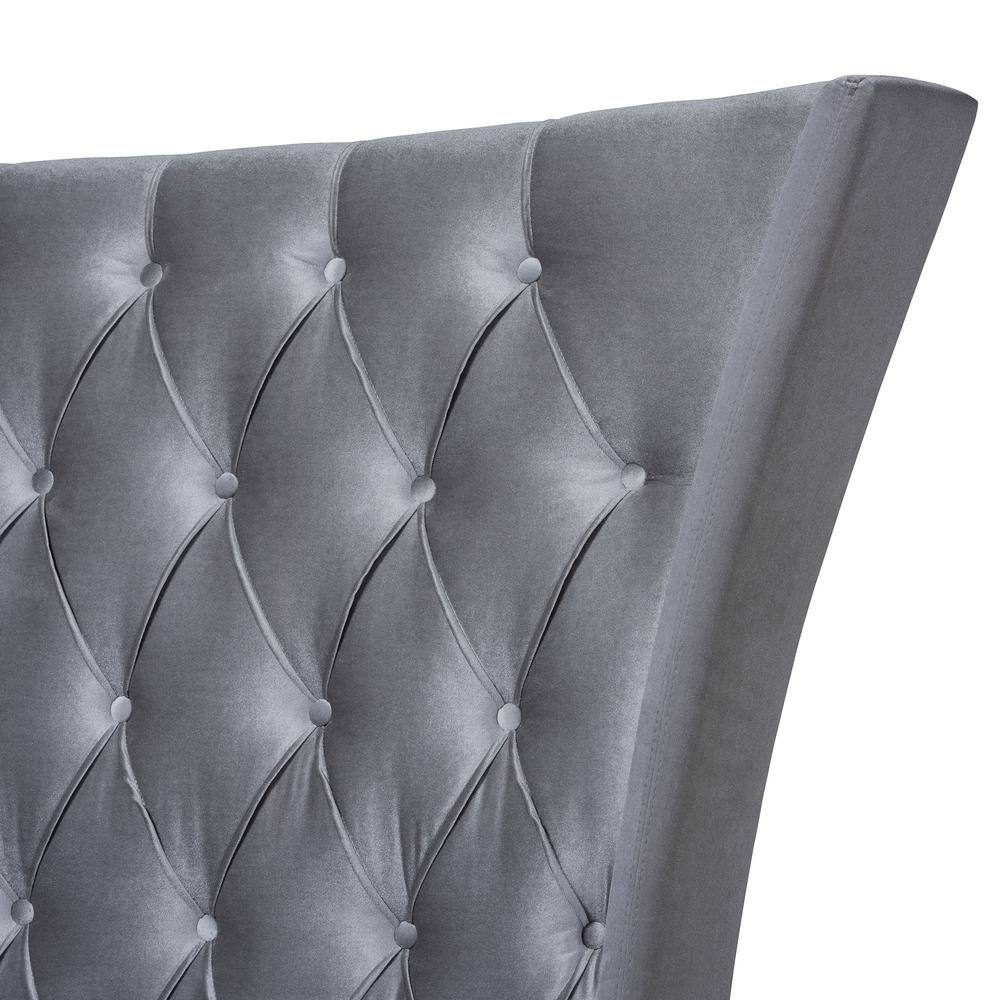 Grey Velvet Queen Bed with Tall Tufted Wingback Headboard
