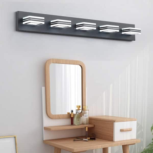 Sunpez YM JQD915 32.28in. W LED Black Vanity Light 5 Lights Modern Bathroom Vanity Lights Over Mirror Matte Bath Wall Lighting Fixtures