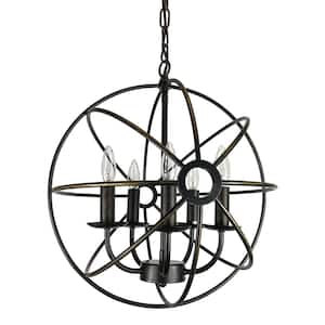 5-Light Antique Bronze Globe Cage Chandelier