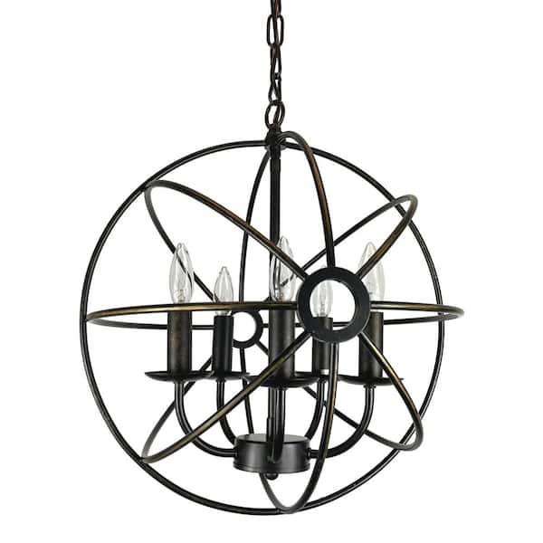 Edvivi 5-Light Antique Bronze Globe Cage Chandelier