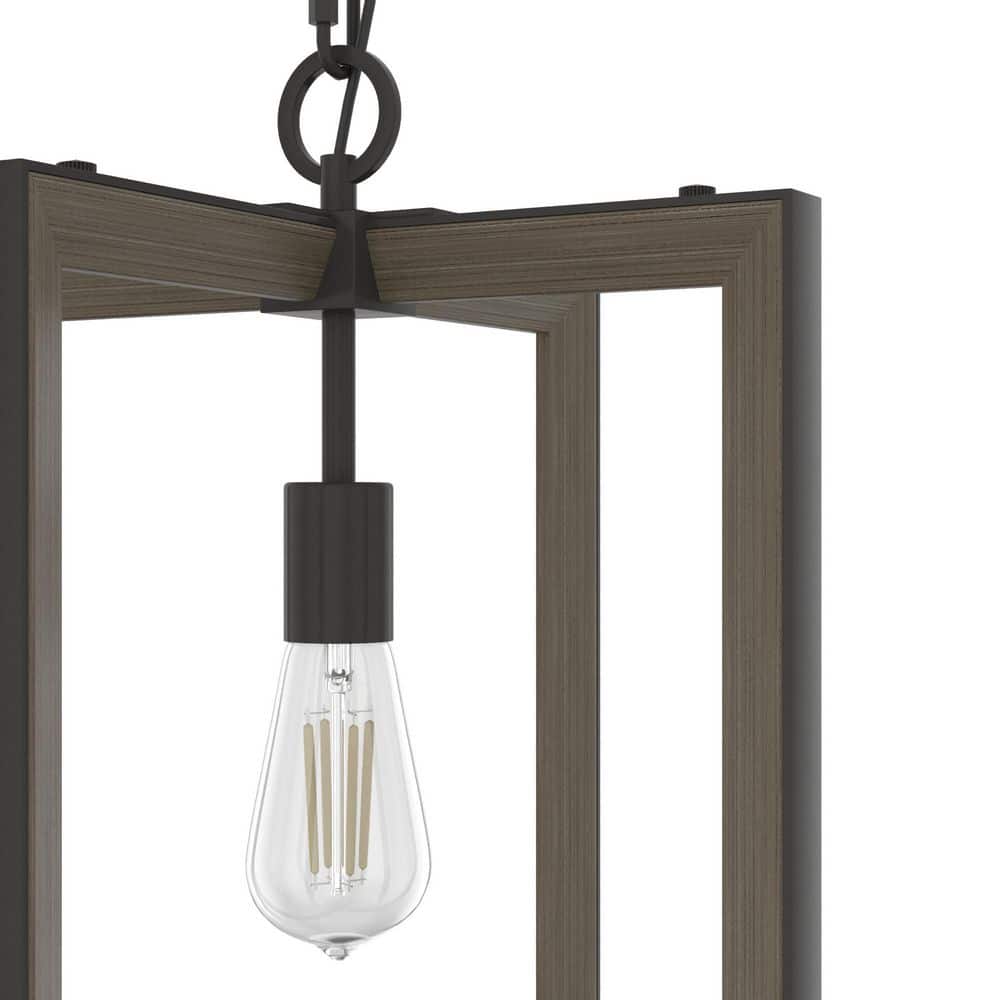 Noble Bronze and Oak 14" Geometric Pendant Light