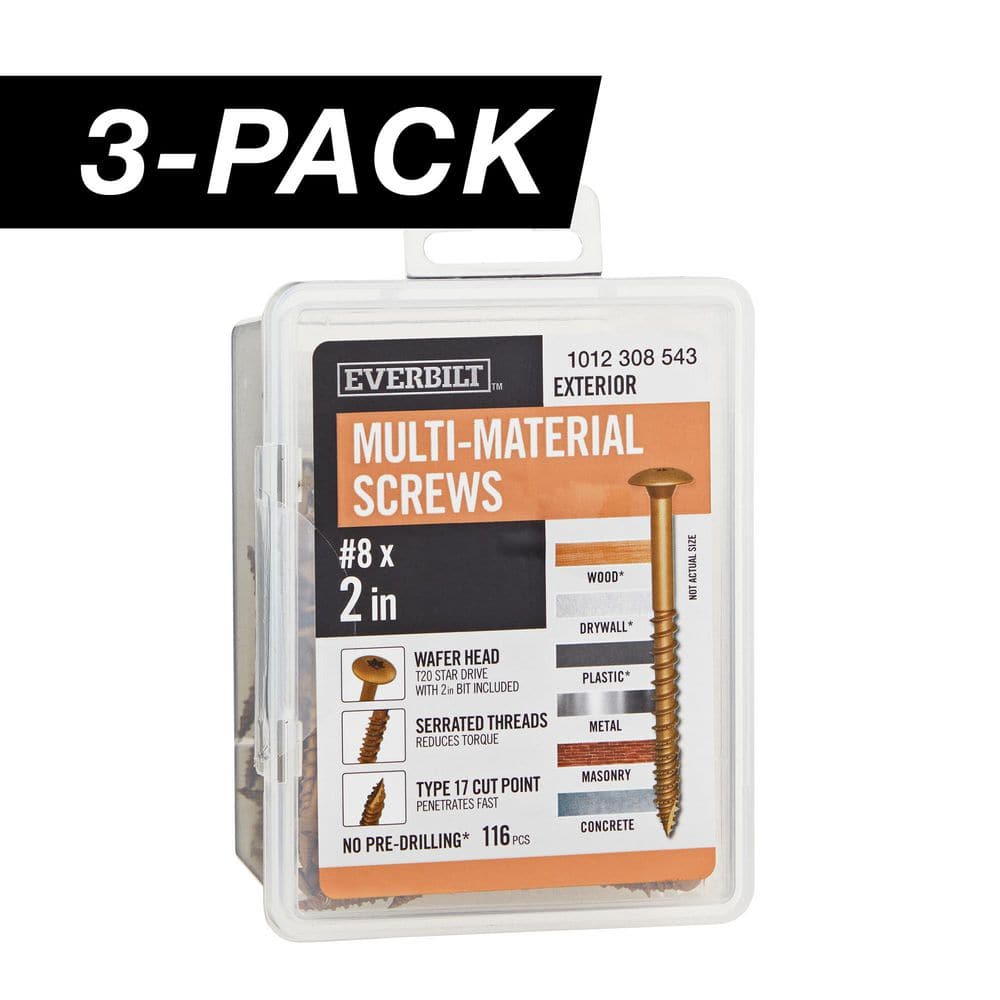 3-Pack #8 x 2 in. Brown 6-Lobe Star Drive Exterior Wafer Head Multi-Material Screw (3 lbs. / 348-Piece) price history on PriceWatchPro