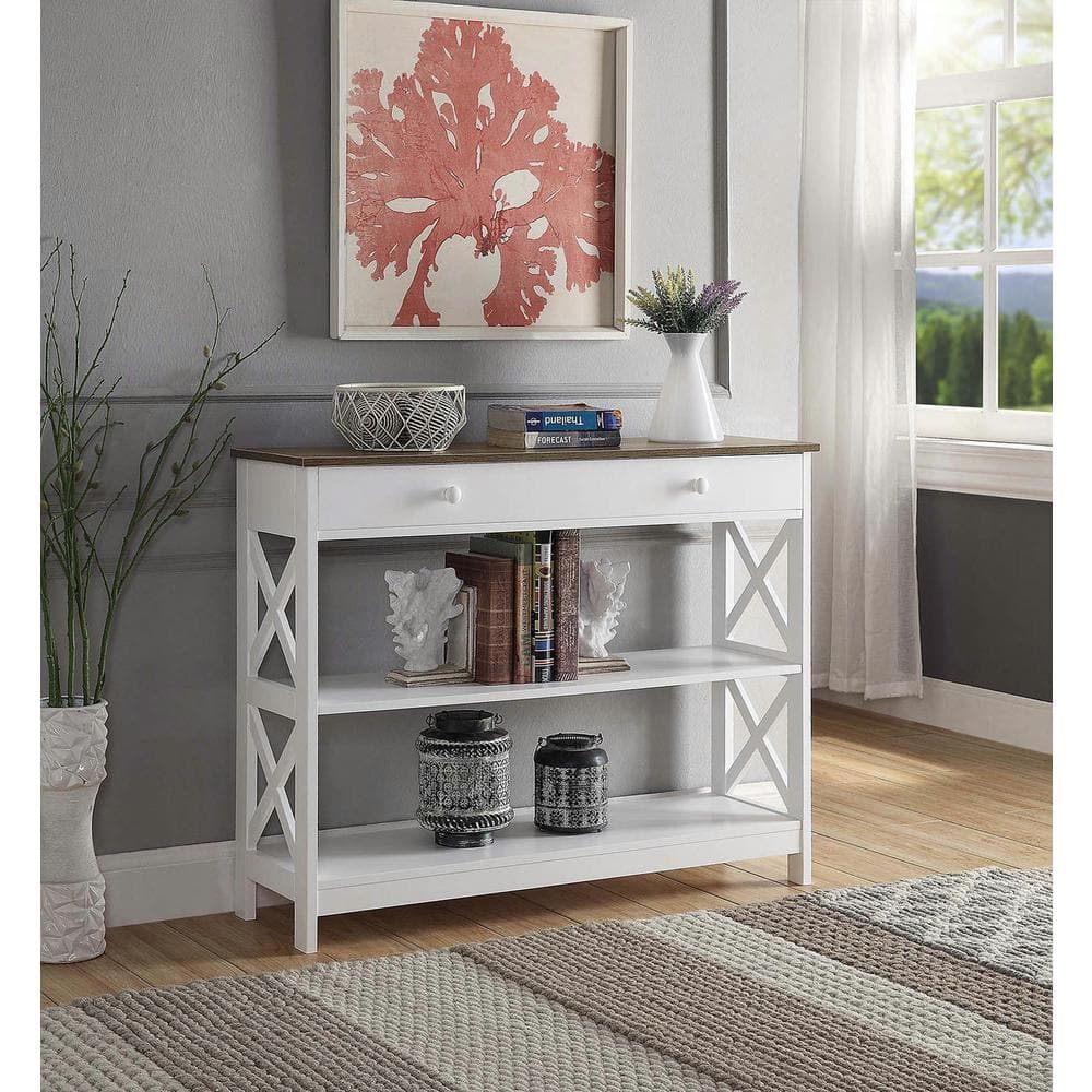 Oxford Driftwood White 40" Wood Console Table with Storage