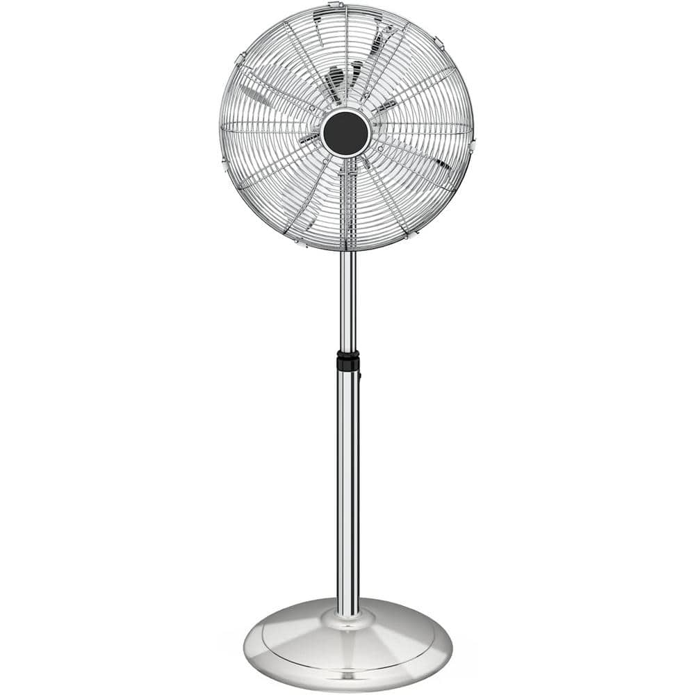 16 in. 3 fan speeds Pedestal Fan in Chrome with Adjustable Heights, Oscilla
