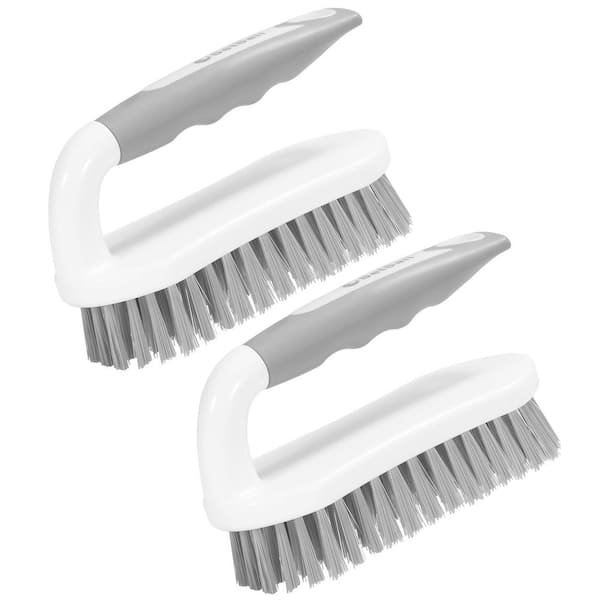 5.9 in. Stiff Bristles Scrub Brushes for Shower, Bathroom, Carpet, Kitchen and Bathtub Scrubber, All Grey (2-Pack)