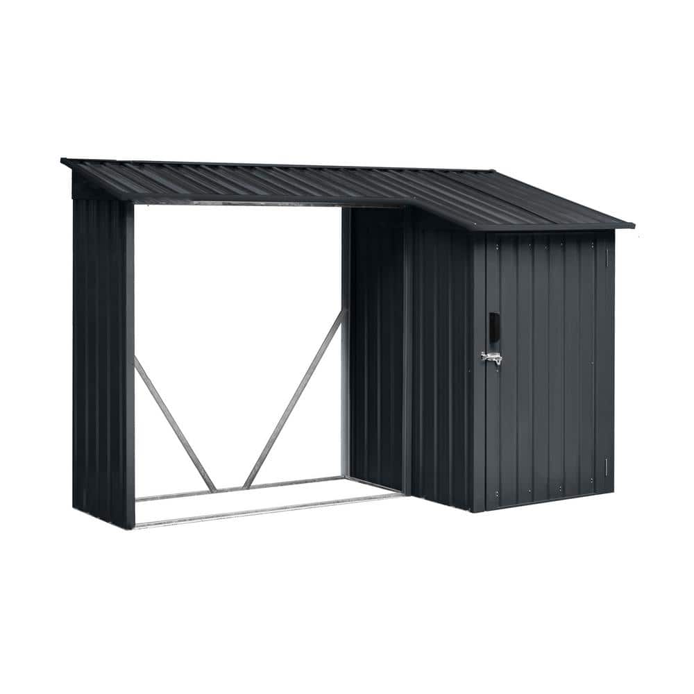 106.5 in. Outdoor Steel Firewood Rack and Metal Storage Shed, 2-in-1, Black