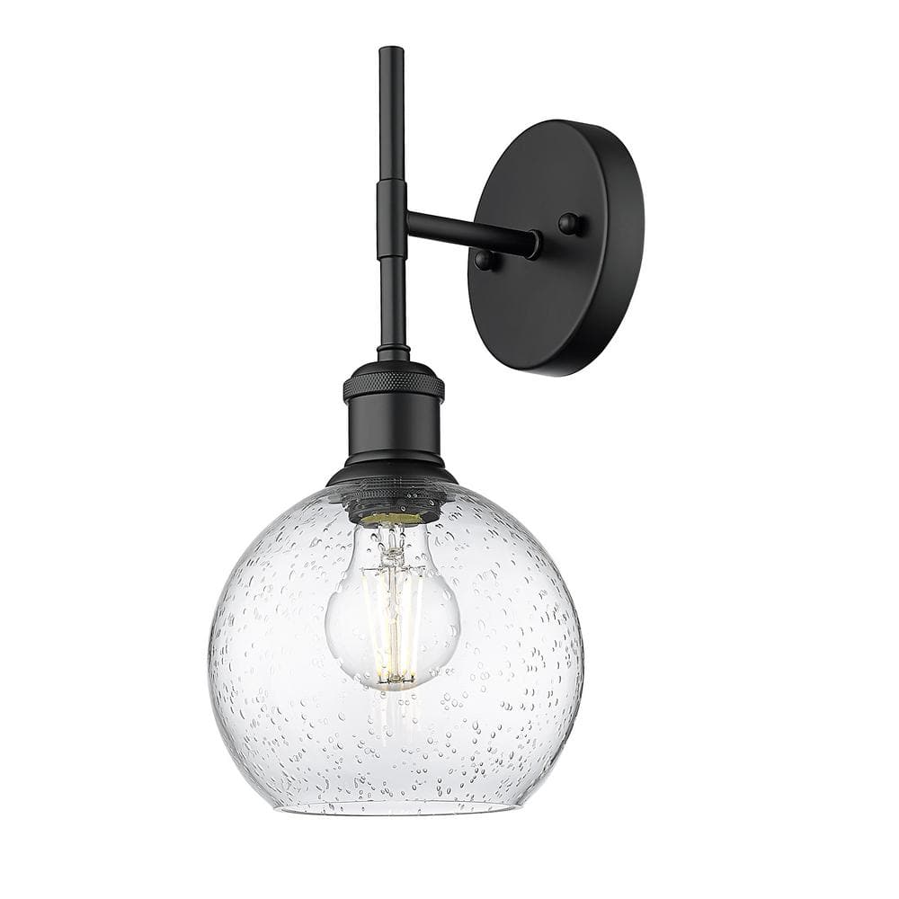 Matte Black Steel Wall Sconce with Seeded Glass Globe