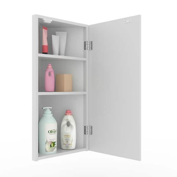 eclife 12.8 in. W x 24.2 in. H Rectangular Single Door Corner Surface Mount Frameless Medicine Cabinet with Mirror in White