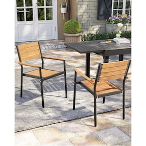 Brown Stackable Armchair Modern Aluminum Patio Outdoor Dining Chair (2-Pack)