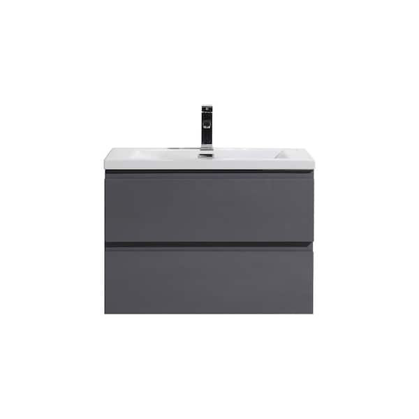 Unbranded Bohemia 30 in. W Bath Vanity in High Gloss Gray with Reinforced Acrylic Vanity Top in White with White Basin