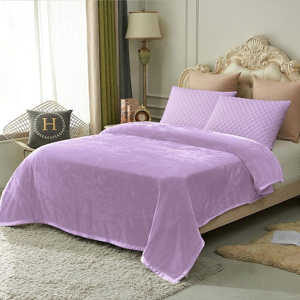 JML Light Purple Reversible Microfiber Fleece Blanket 79 in. x 91 in. Fuzzy Cozy Bed Blanket for Couch Camping