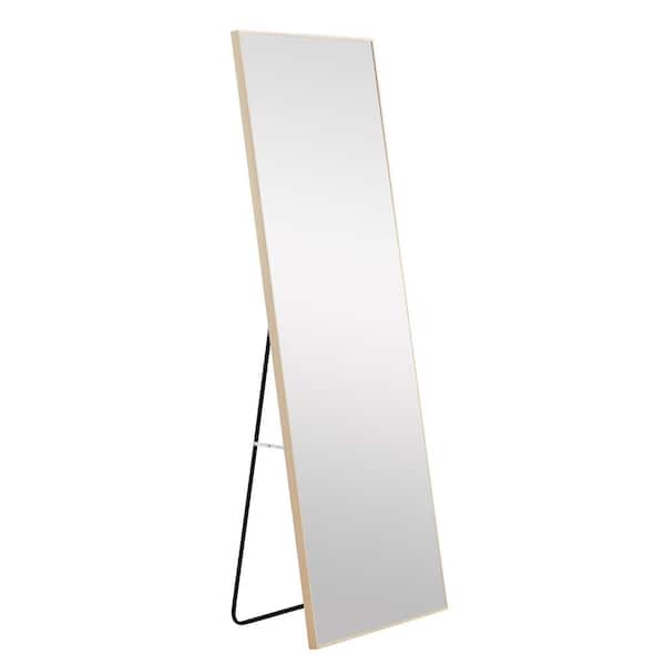Unbranded 23 in. W x 65 in. H Rectangular Framed Wall Bathroom Vanity Mirror Full Length Mirror in Light Oak